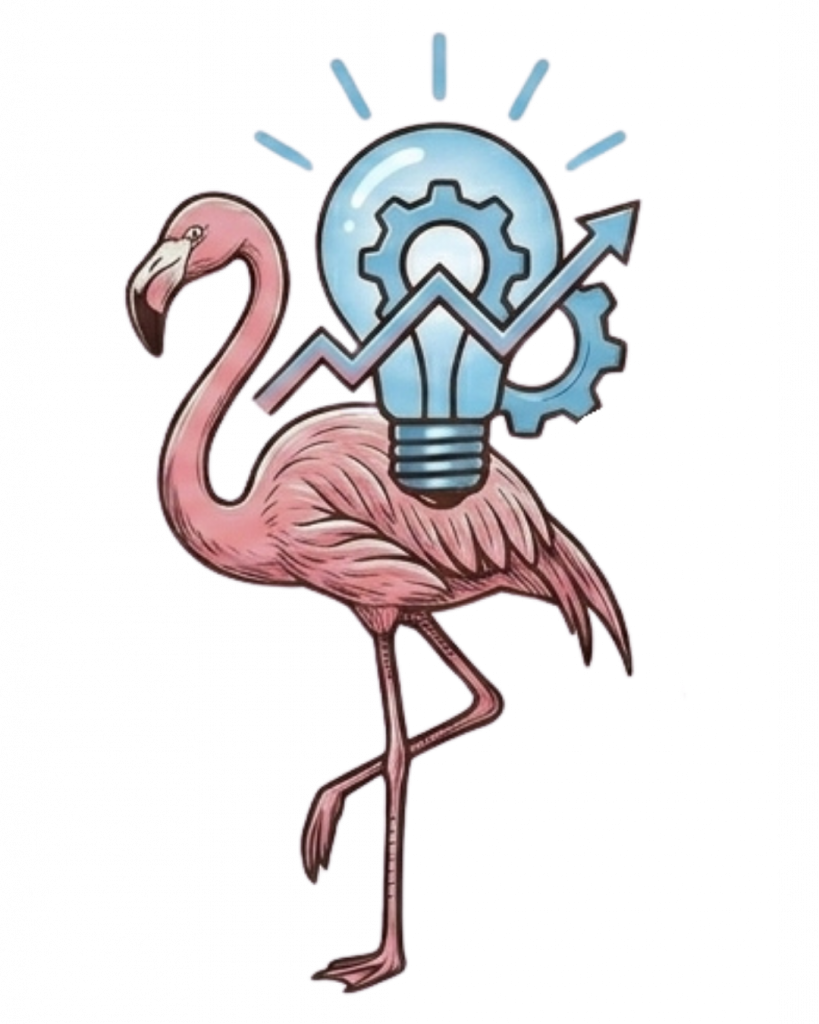 Homepage Flock Yeah! Flamingo Diagram in blue and pink